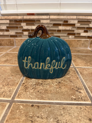 Teal Green Ceramic Thankful Pumpkin Decor RCD|112751