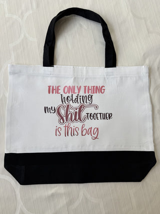 Large White Reusable Zippered Canvas Tote Bag Holding My Shit Together RCD|81893
