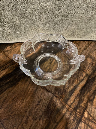 Vintage Jeannette Glass Aztec Rose Pedestal Handled Bowl RSV|123149