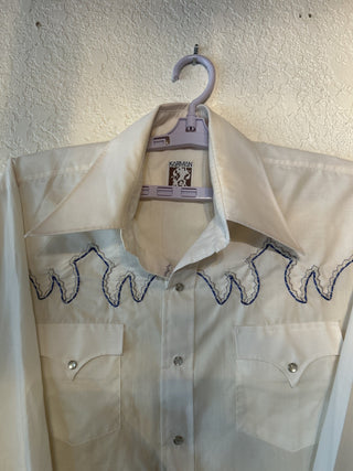 12F vtg 70's KARMAN western pearl snap shirt embroidered long tail slim fit mens MTS|68871