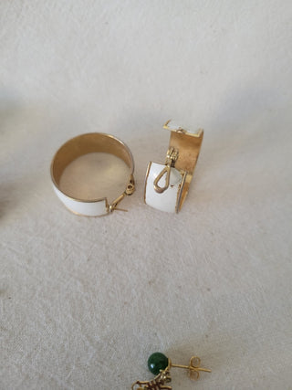 Vintage Monet Chunky Cream Enamel Earrings RCD|101047