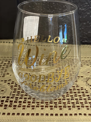 Hello Wine & Goodbye Problems stemless wine glass-RCD|85429