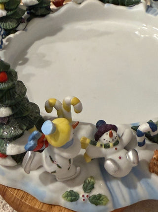 PartyLite P7870 Snowbell 3-Wick Candle Holder Plate Christmas Snowman With Box|137899