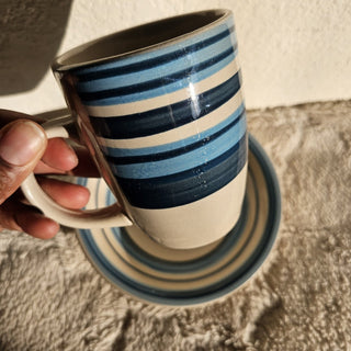 75% OFF - Vintage Gibson Everyday - Blue Striped Ceramic Mugs