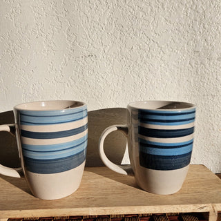 75% OFF - Vintage Gibson Everyday - Blue Striped Ceramic Mugs