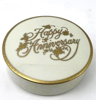 Happy Anniversary Trinket Box Ivory Porcelain Gold trim 50th Mikasa #62 VV MTS