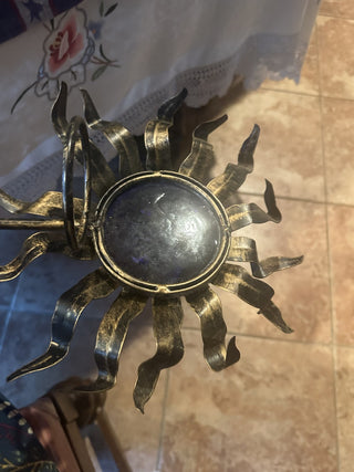 Natural Wonders Cobalt Blue Glass Metal Sun Face 13" Candle Holder#62 VV MTS|95507