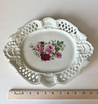 Vintage pierced porcelain rose plate large rsv|113556