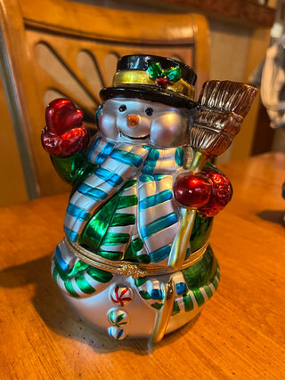 Large Porcelain Shimmery Snowman/Music Box RSV|123769