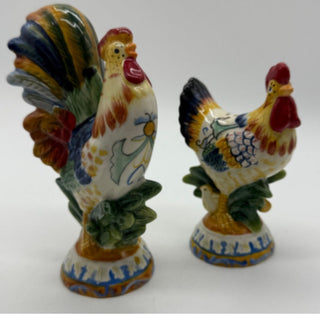 Set Fitz and Floyd Classics Ricamo Rooster and Hen Salt and Pepper shakers #63 VV MTS|114976