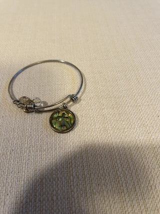 Silver bangle, charm bracelet, iridescent Cross