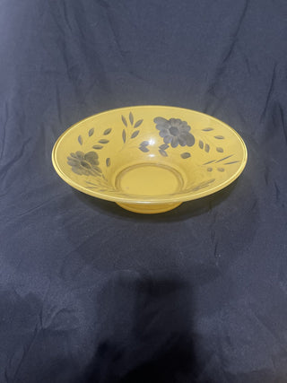 Art deco, glass bowl clear etched flowers rsv