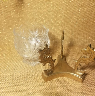Vtg Brass & Crystal Candle Holder- RSV