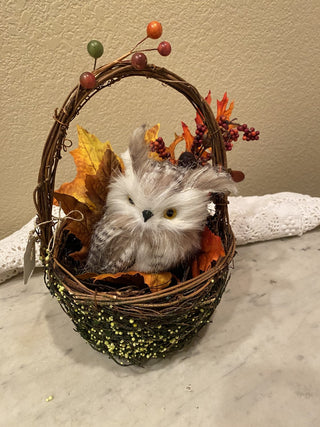 Fall decorative basket w/white owl RCD|118422