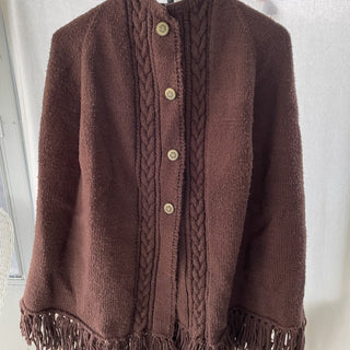 Vtg handmade knitted brown cape  RSV