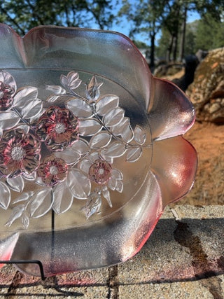 JP Vintage Walther Glass Mikasa Rosella Pink Crystal Serving Platter