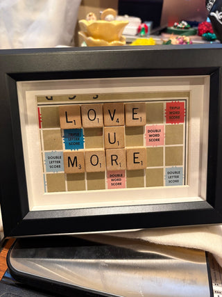 Scrabble Sign - "Love U more" 8x6 Black Frame