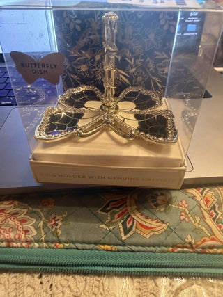 Matashi Gold Plated Butterfly Jewelry Organizer with Blue Enamel & Crystals Elegant Ring Holder #62 VV MTS