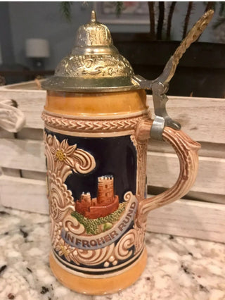 #62 VV Vintage German Gerz 7 1/8 Lidded West Germany Tavern Beer Stein MTS|61133