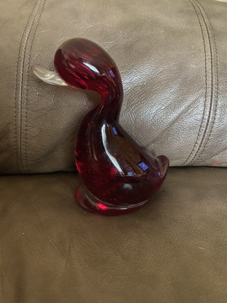 Vintage  WhitefriarsRuby glass Dilly Duck w