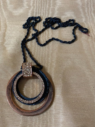Copper Tone Rhinestone Necklace 16 inch Chain RSV|106813