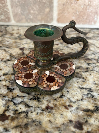 Brass with Stone Inlay Candle Holder   MTS|116312