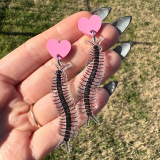 Centipede Earrings w/ Pink Heart MTS|60468