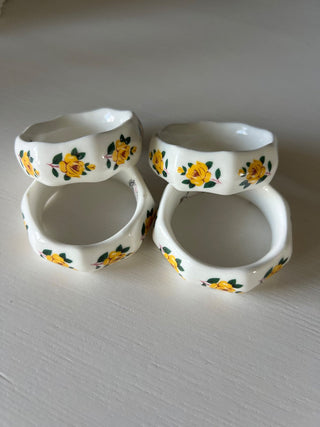 Yellow rose china napkin rings set of 4 RSV