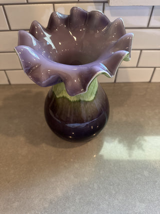 AJ - Purple & Green Ruffled Art Glass Vase MTS|96975