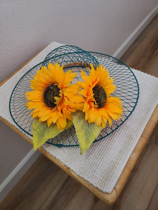 Decorative Blue Wire Wall Hat w/Silk Sunflowers & Raffia RCD|74730