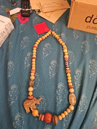 AD  Elephant Wood Bead Necklace