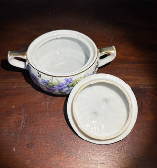 2pc Vtg hand painted violets sugar/trinket dish NM MTS|65995