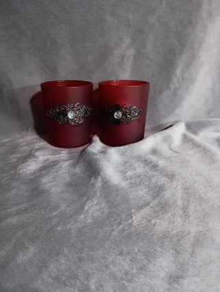 pair of Frosted Glass Ornate candle holders (2)rsv