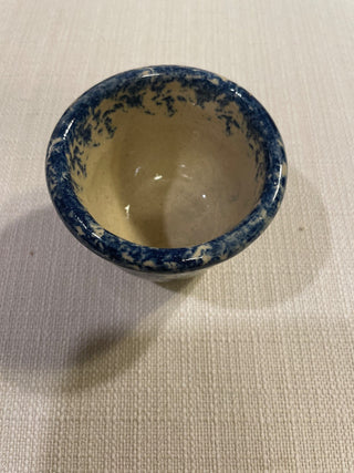 Vintage small pottery bowl blue speckle RSV