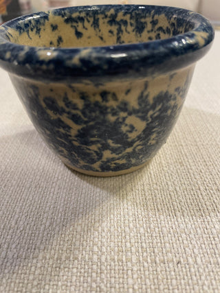 Vintage small pottery bowl blue speckle RSV