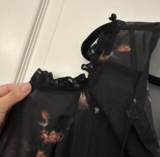 All saints cold shoulder black floral mesh dress XS rsv|70229
