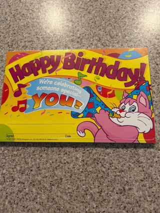 Happy birthday certificate with pink cat