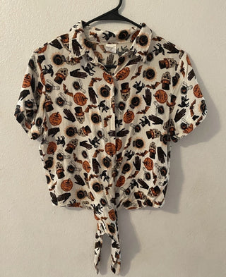 Spirt Halloween Button Up Collar Tie front shirt XL #63 VV MTS