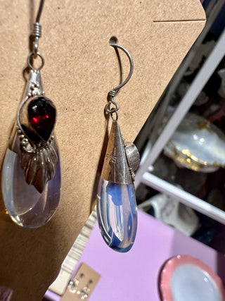 Stirling Silver Opalite and Garnet Earrings|103344