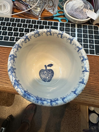 Folk Craft Tienshan Blue Spongeware Mixing bowl 6.5" RCD