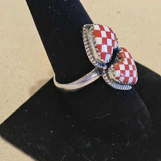 .925 double heat red and white cherboard ring sz 9|92117