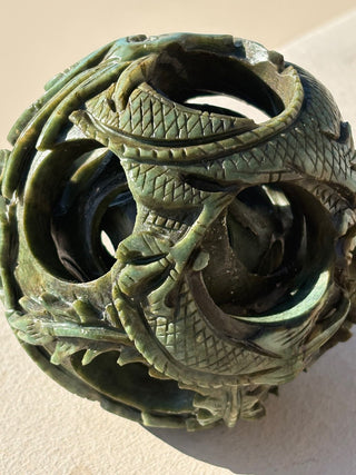 Chinese Jade Puzzle ball - family & prosperity 4 layers -- 4"