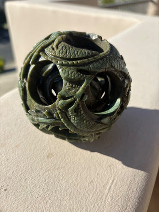 Chinese Jade Puzzle ball - family & prosperity 4 layers -- 4"