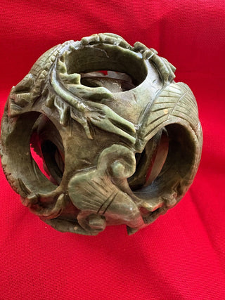 Chinese Jade Puzzle ball - family & prosperity 4 layers -- 4"