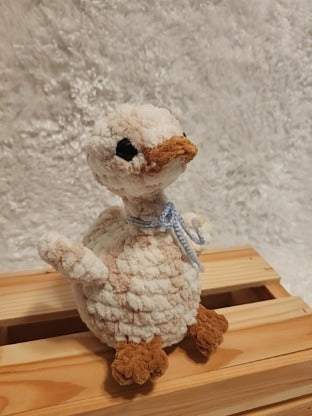 Goose: Crocheted- tan/ cream, blue bow. Super soft yarn!