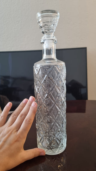 Vintage Glass Faceted Decanter 12"
