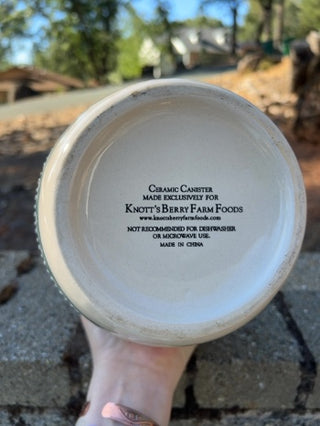 9” Vintage Knotts Berry Farm Turquoise /Gold Floral Cream Canister With Lid