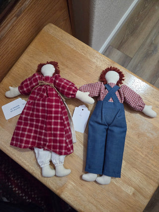 Primitive Americana Raggedy Ann & Andy Dolls, 11-1/2", RCD|132513