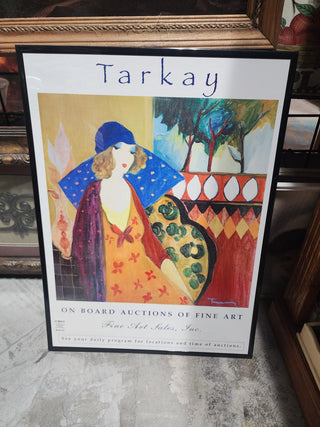 Vtg Tarkay Park West Indigo Chapeau Framed Poster