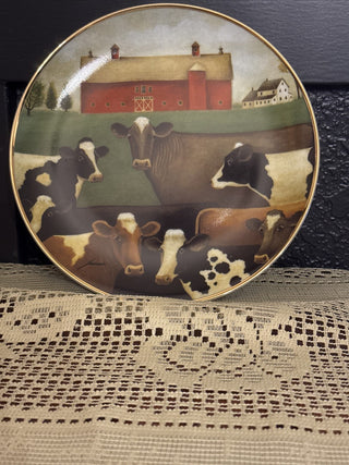 Vintage Collectible Franklin Mint Plate The Gathering Cows w/ Barn-RCD